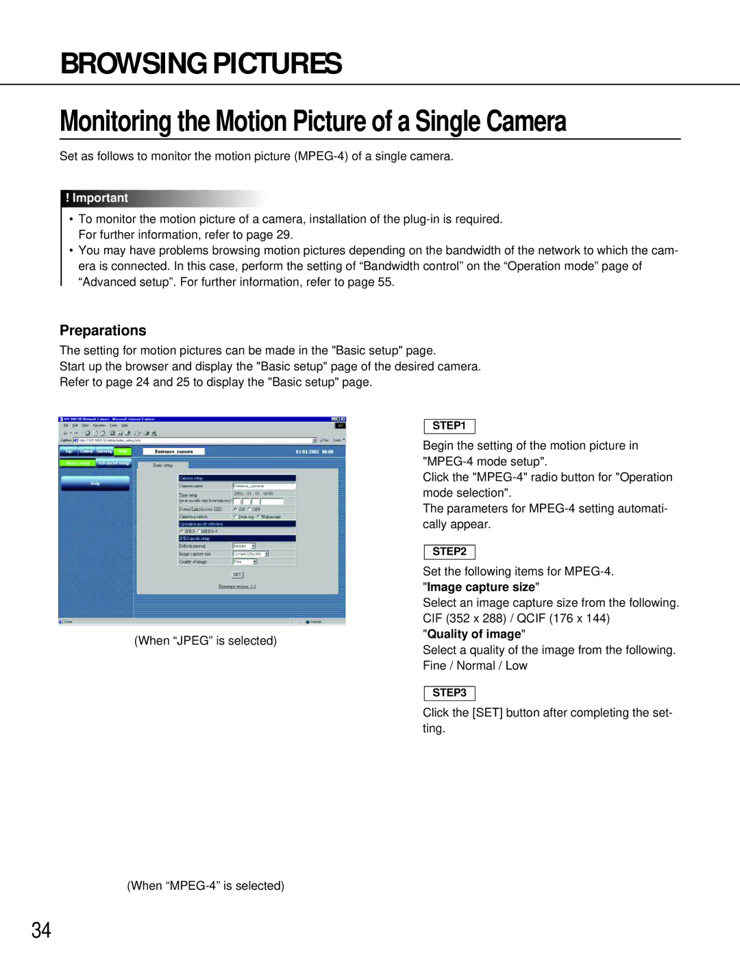 Panasonic WV-NM100 operating instructions Monitoring the Motion Picture of a Single Camera 