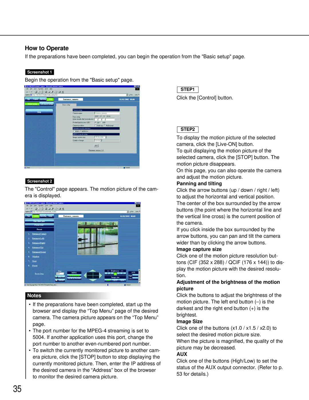 Panasonic WV-NM100 operating instructions Adjustment of the brightness of the motion picture 