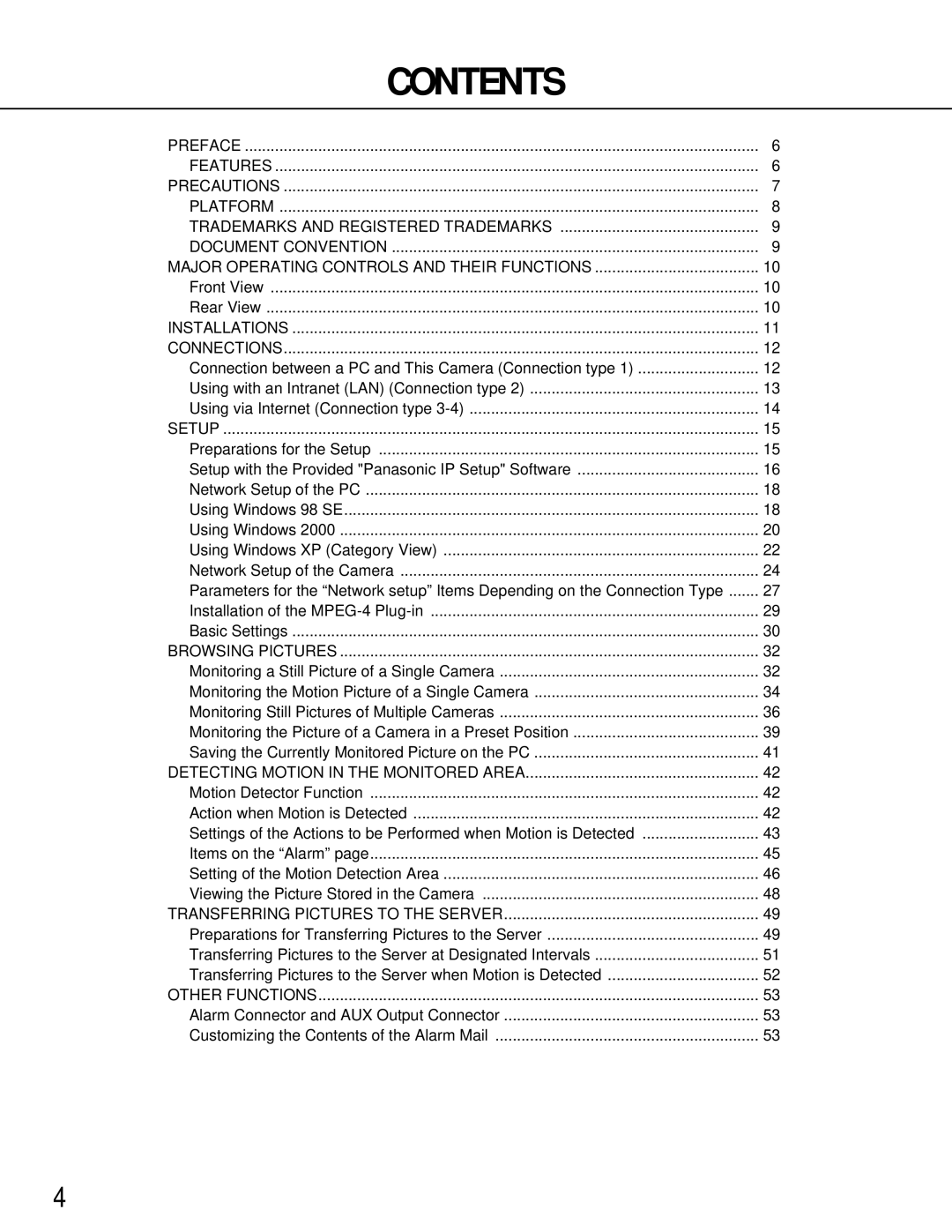 Panasonic WV-NM100 operating instructions Contents 