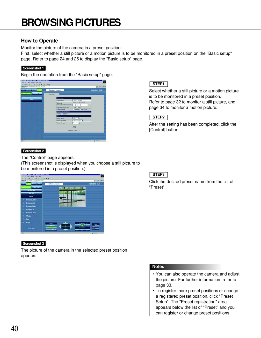 Panasonic WV-NM100 operating instructions Browsing Pictures 