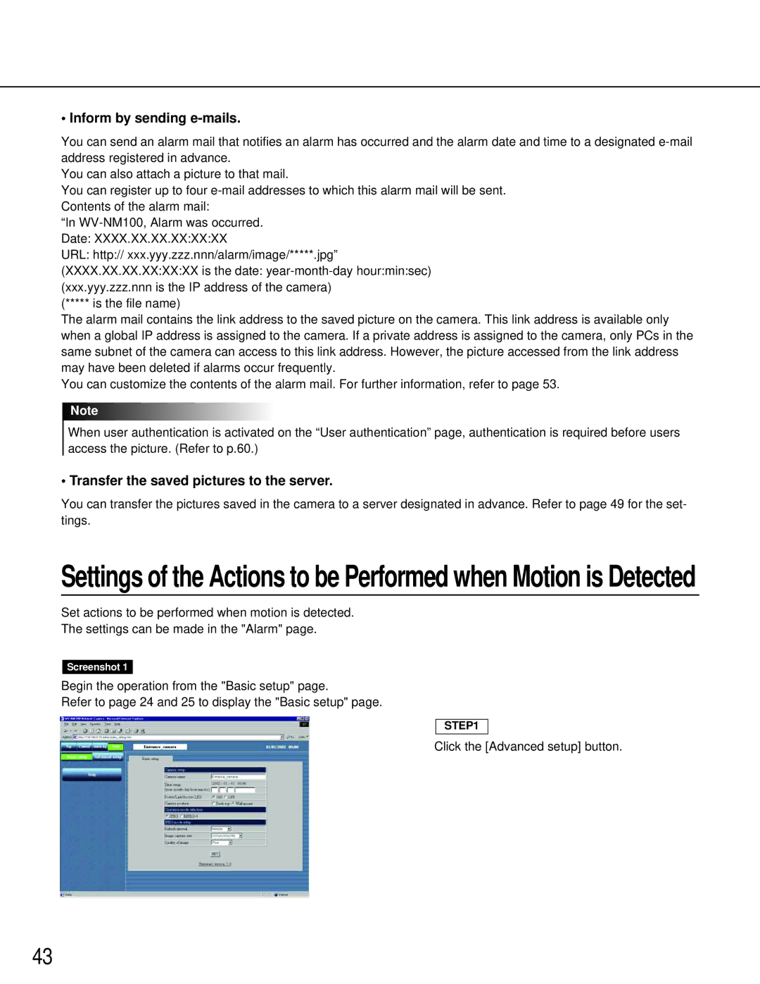 Panasonic WV-NM100 operating instructions Inform by sending e-mails 