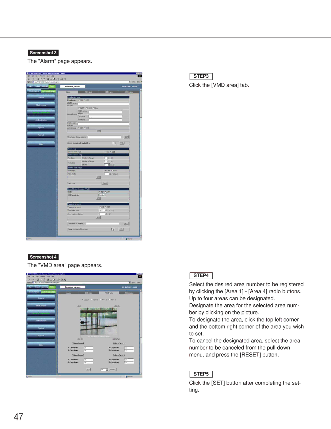 Panasonic WV-NM100 operating instructions Alarm page appears 