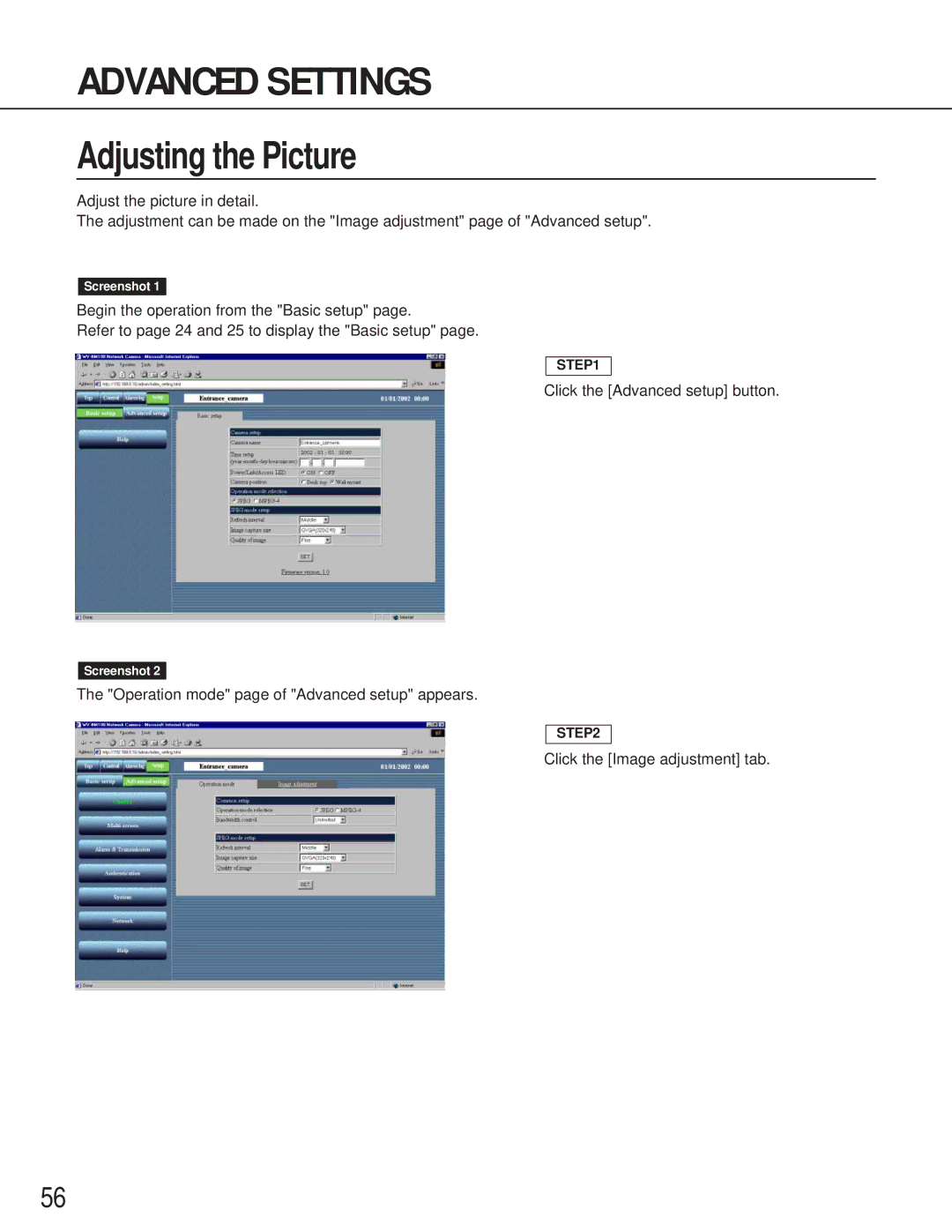 Panasonic WV-NM100 operating instructions Adjusting the Picture 