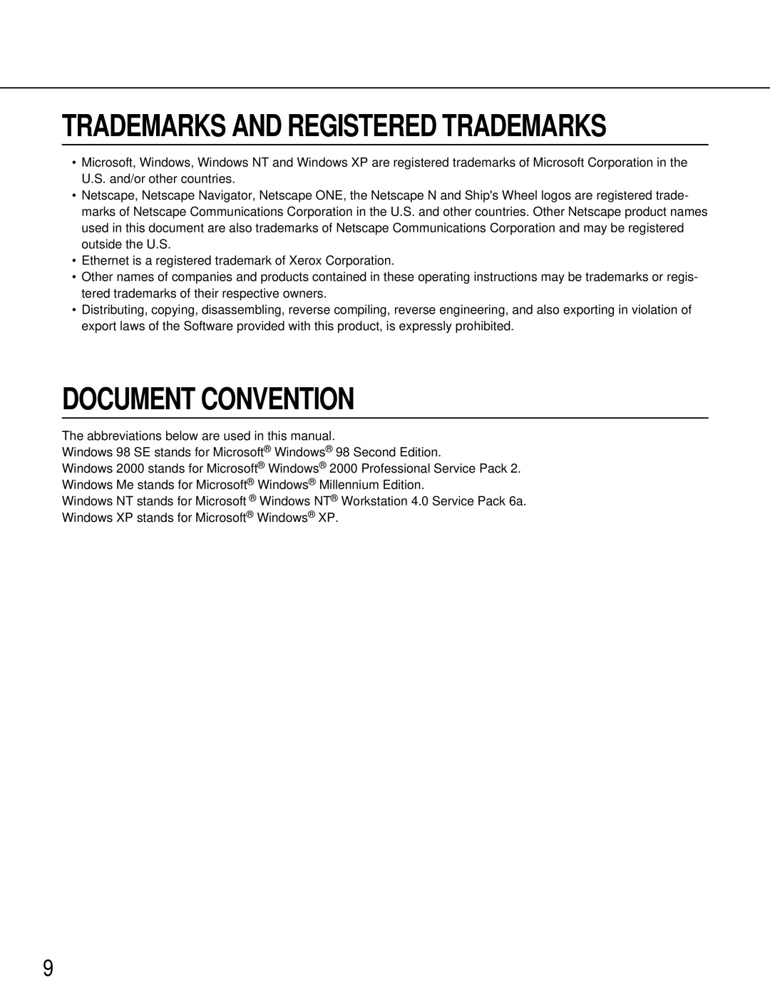 Panasonic WV-NM100 operating instructions Trademarks and Registered Trademarks 