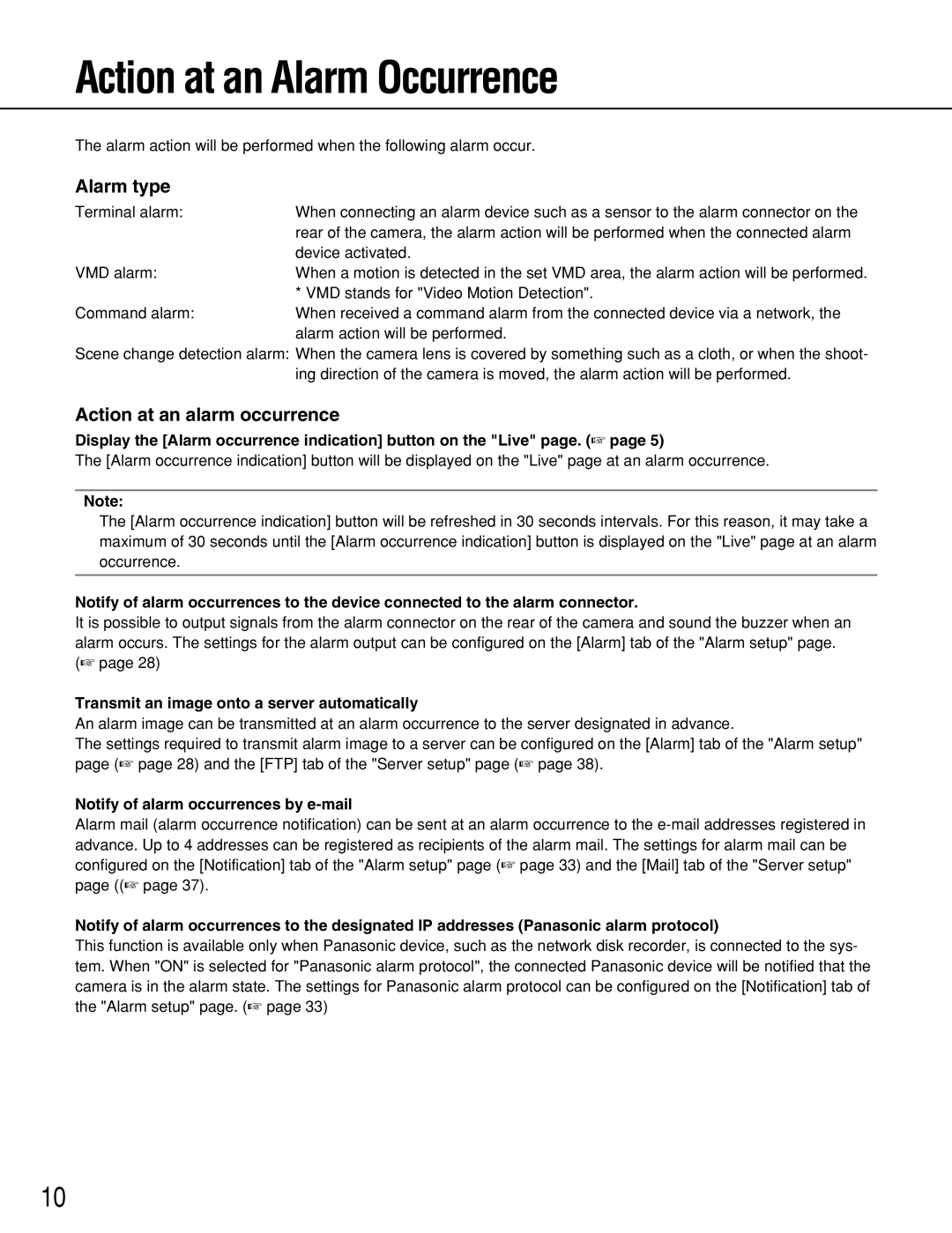 Panasonic WV-NP1000, WV-NP1004 manual Action at an Alarm Occurrence, Transmit an image onto a server automatically 