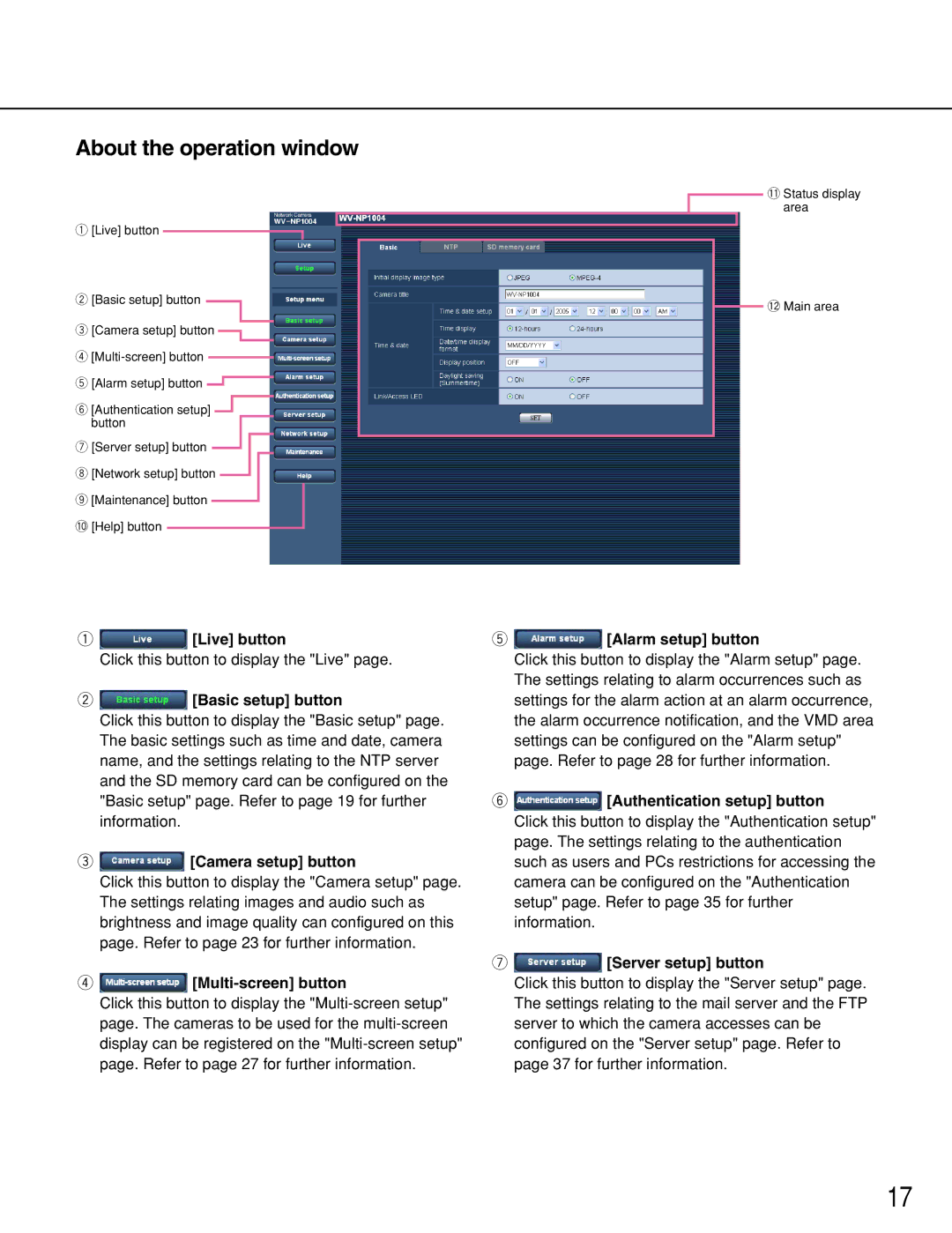 Panasonic WV-NP1004, WV-NP1000 manual About the operation window 