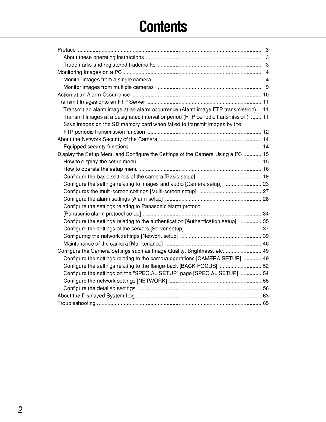 Panasonic WV-NP1000, WV-NP1004 manual Contents 