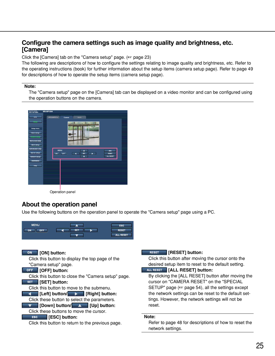 Panasonic WV-NP1004, WV-NP1000 manual About the operation panel 