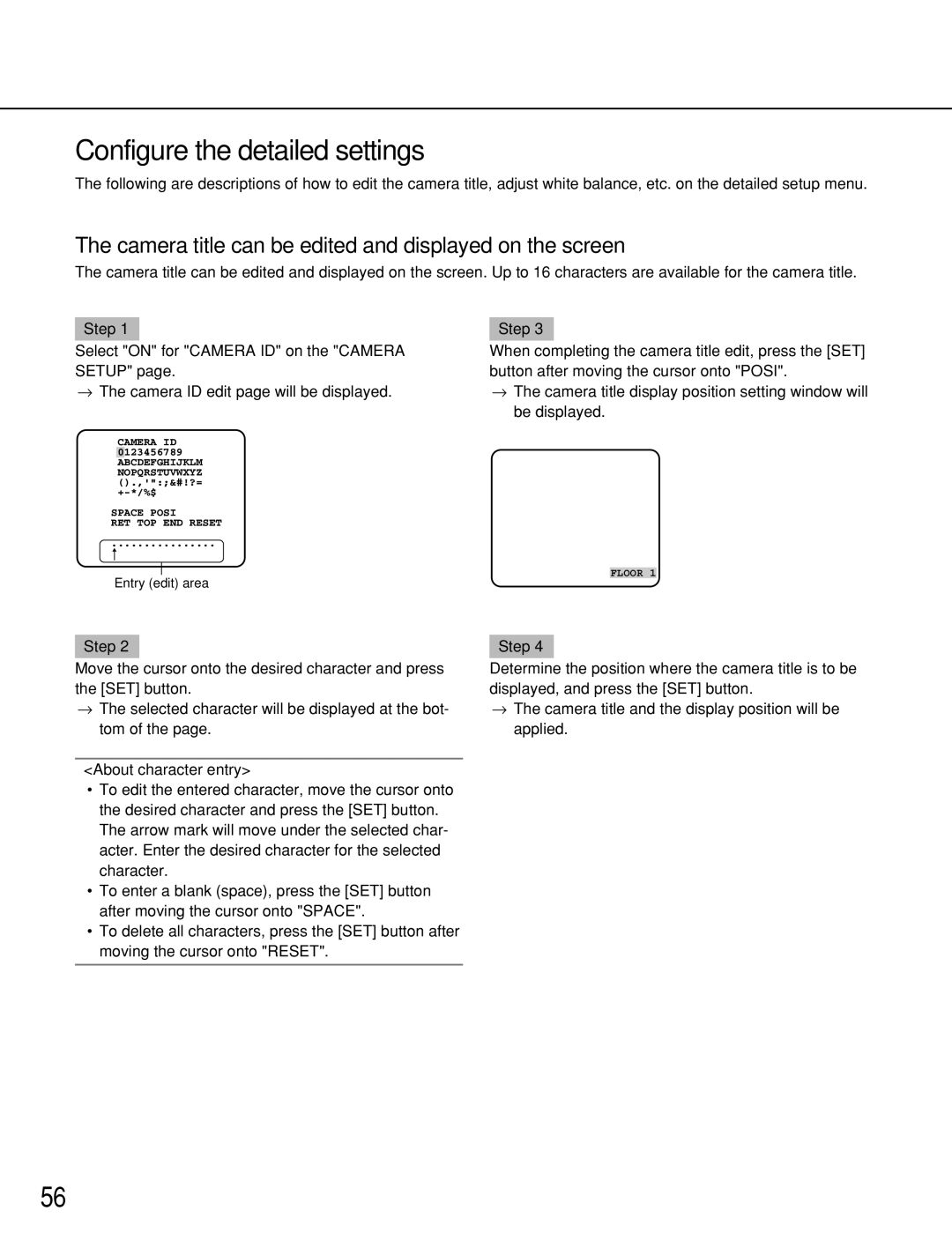 Panasonic WV-NP1000, WV-NP1004 Configure the detailed settings, Camera title can be edited and displayed on the screen 