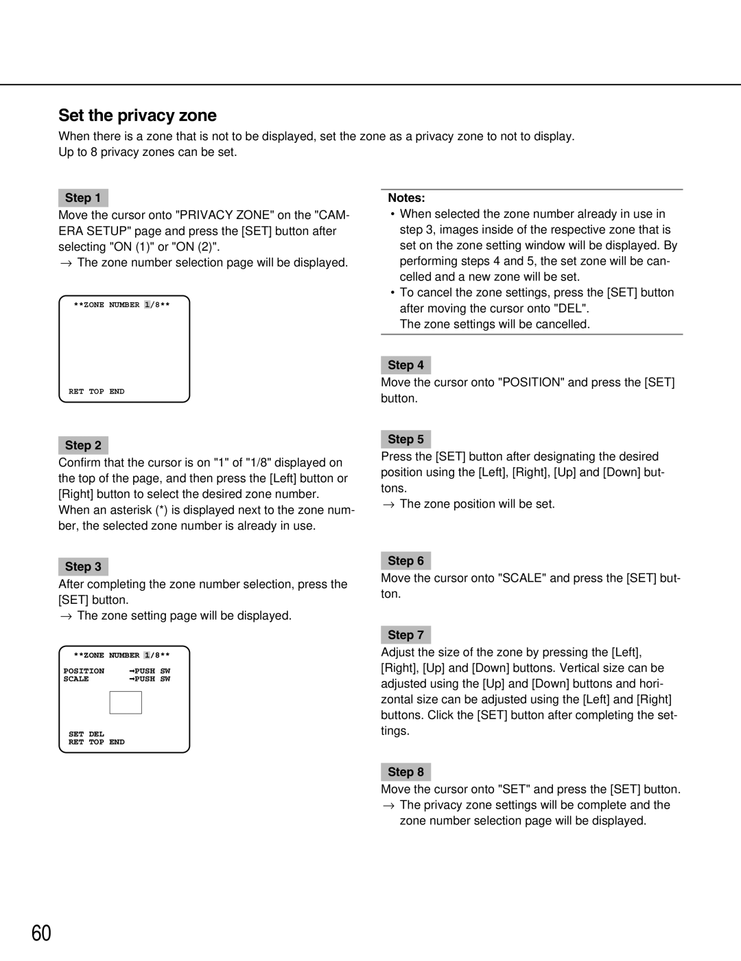 Panasonic WV-NP1000, WV-NP1004 manual Set the privacy zone 