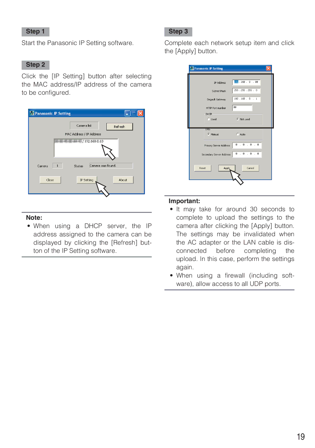 Panasonic WV-NP244 operating instructions Start the Panasonic IP Setting software 