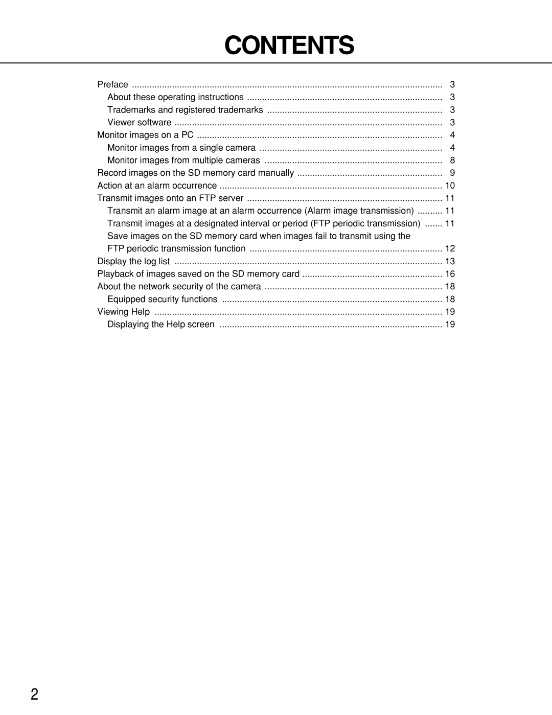 Panasonic WV-NP304 operating instructions Contents 