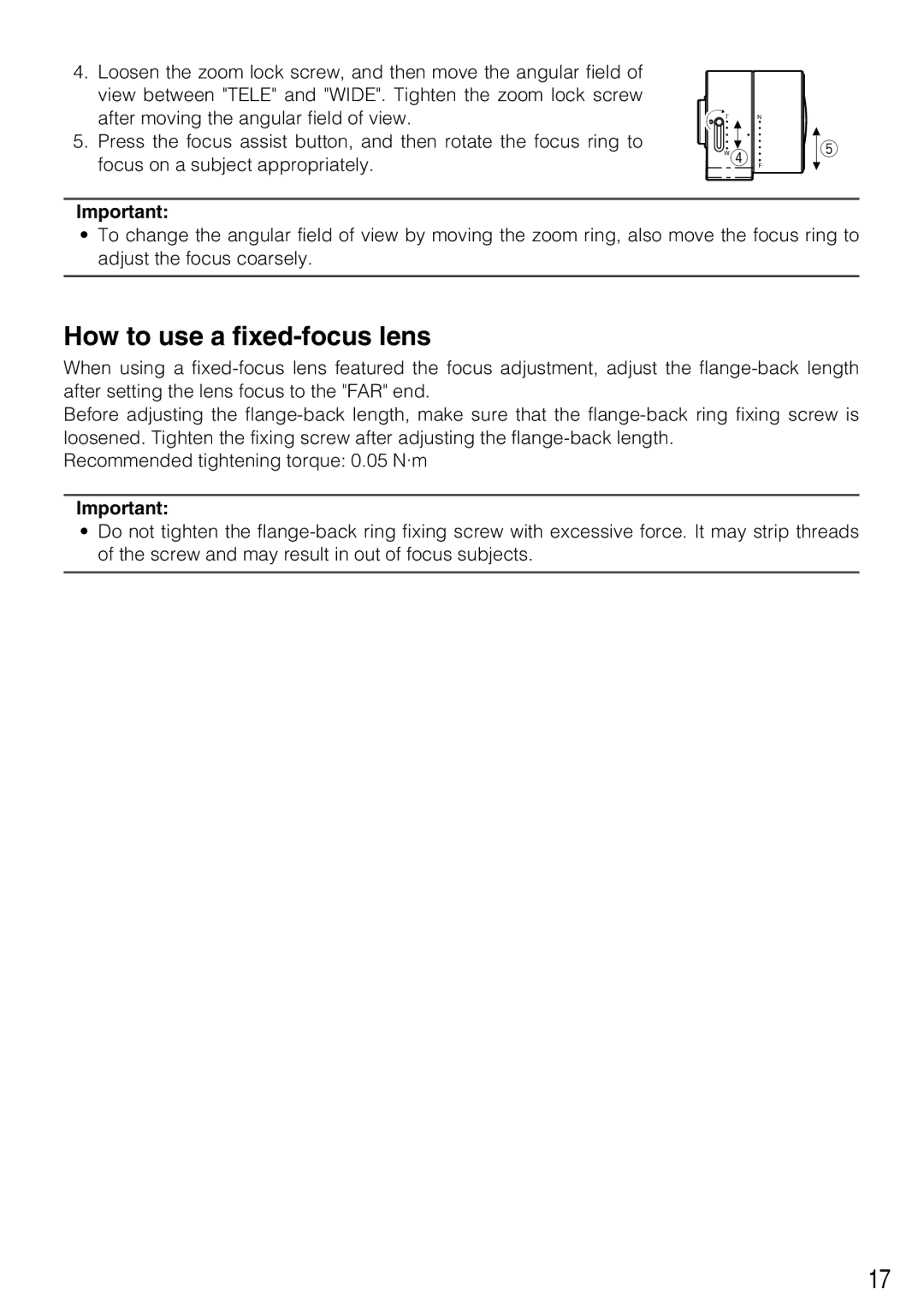 Panasonic WV-NP304 manual How to use a fixed-focus lens 