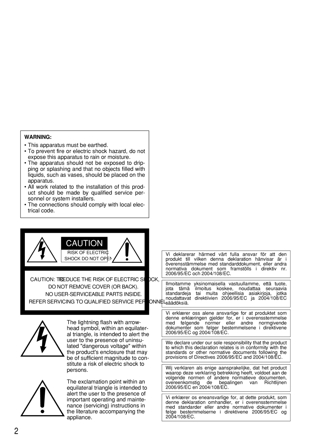 Panasonic WV-NP304 manual Do not Remove Cover or Back No USER-SERVICEABLE Parts Inside 