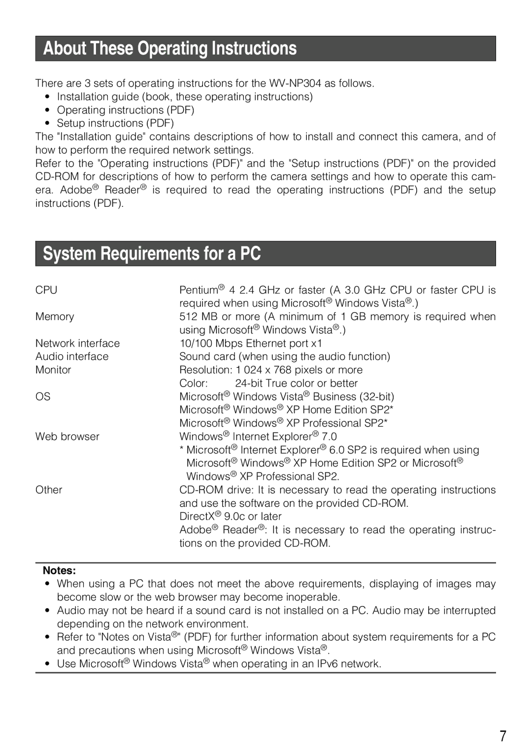 Panasonic WV-NP304 manual About These Operating Instructions, System Requirements for a PC 