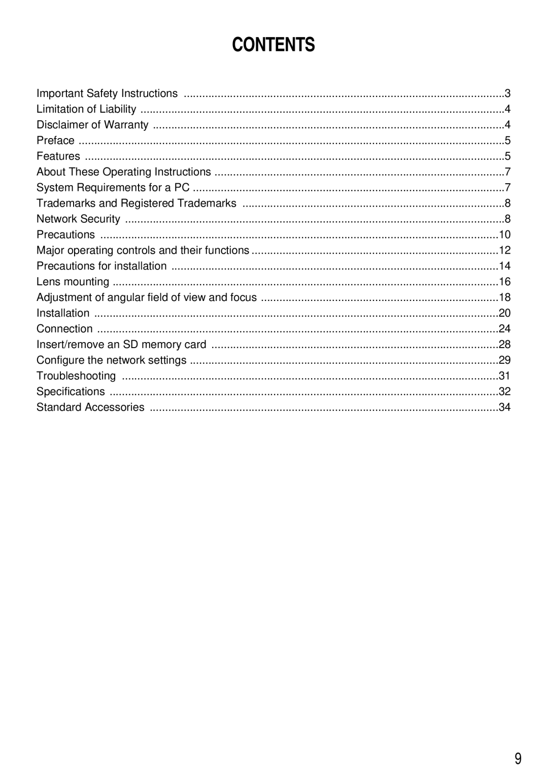 Panasonic WV-NP304 manual Contents 