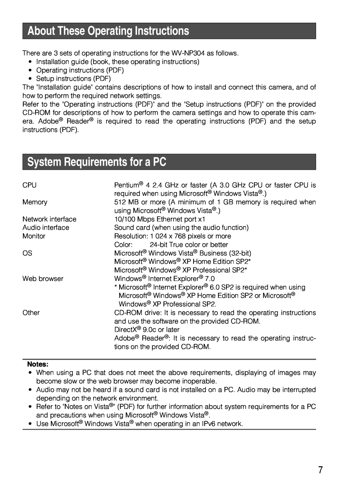 Panasonic WV-NP304 manual About These Operating Instructions, System Requirements for a PC 