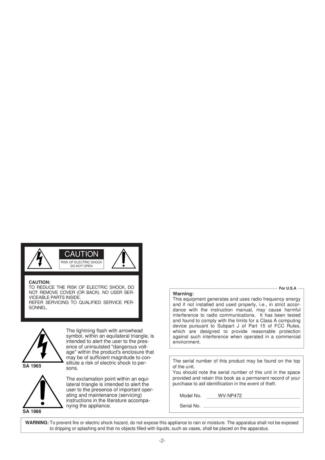 Panasonic WV-NP472 operating instructions Lightning flash with arrowhead 