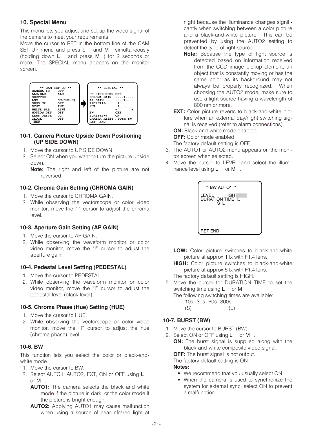 Panasonic WV-NP472 operating instructions Special Menu 