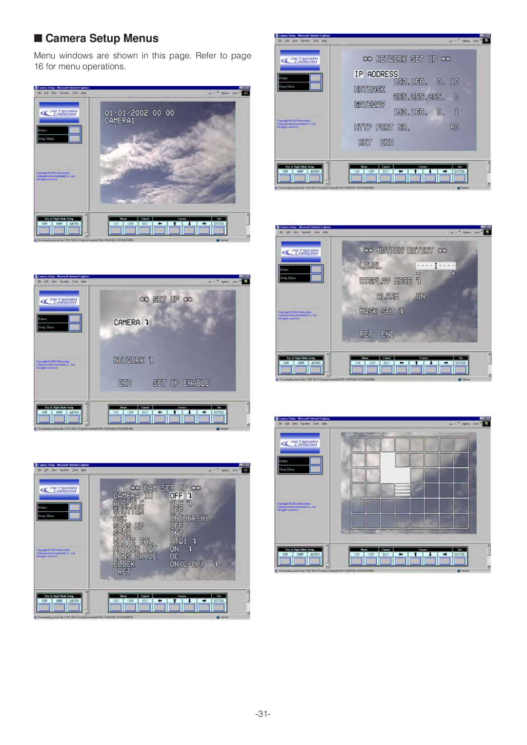 Panasonic WV-NP472 operating instructions Camera Setup Menus 