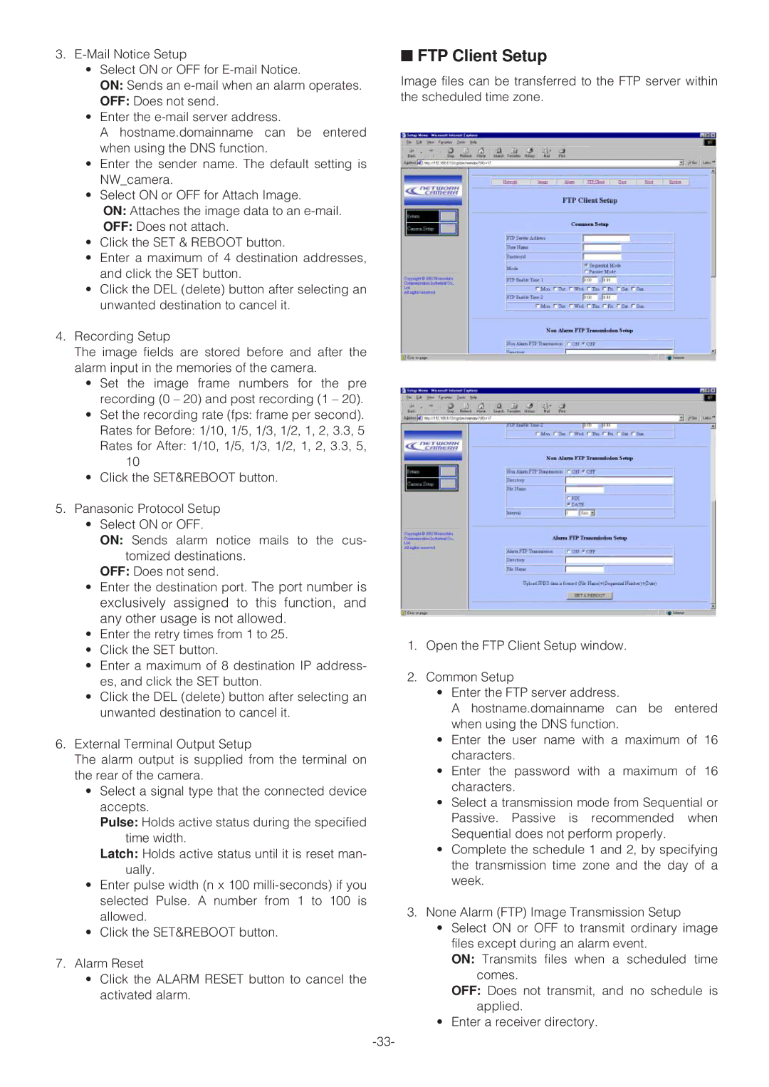 Panasonic WV-NP472 operating instructions FTP Client Setup 