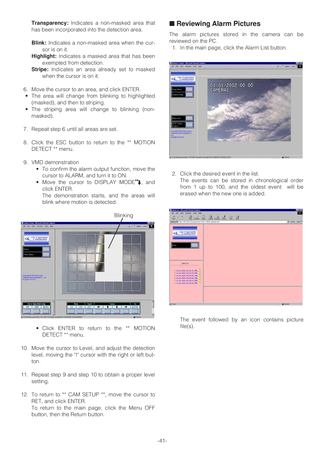 Panasonic WV-NP472 operating instructions Reviewing Alarm Pictures 