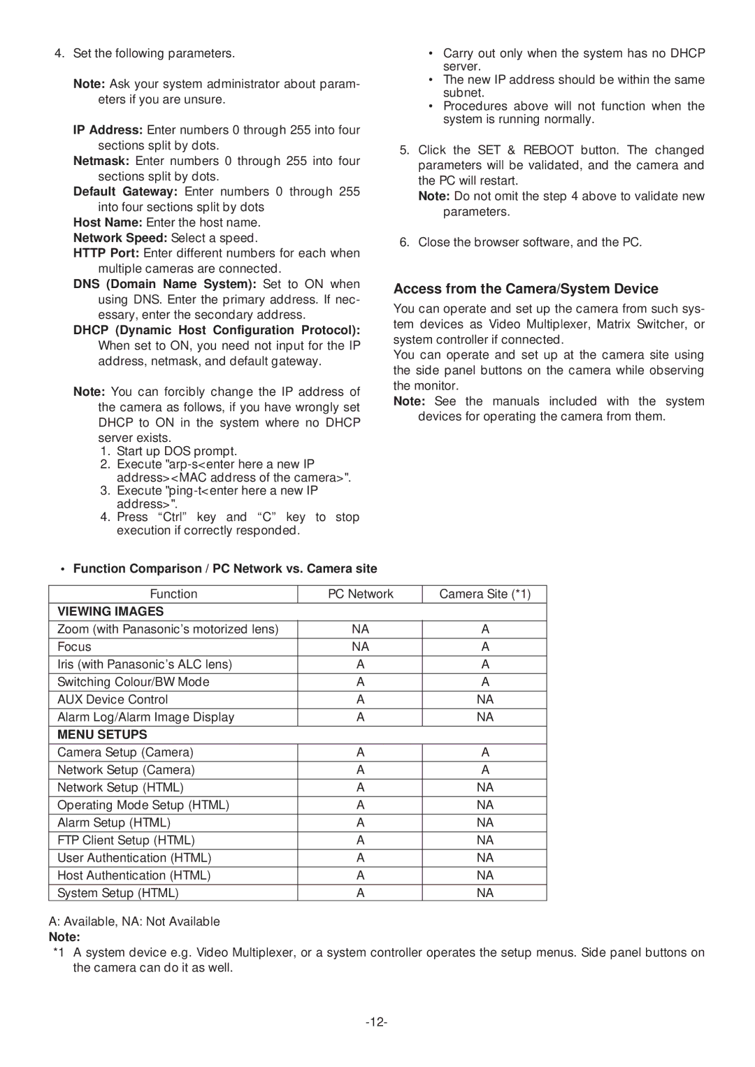 Panasonic WV-NP472E operating instructions Access from the Camera/System Device, Network Speed Select a speed 