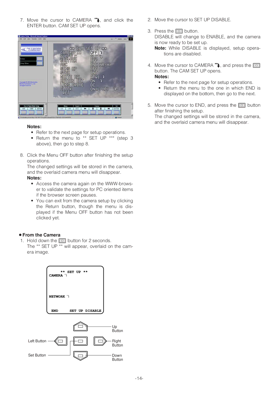 Panasonic WV-NP472E operating instructions ¡From the Camera 