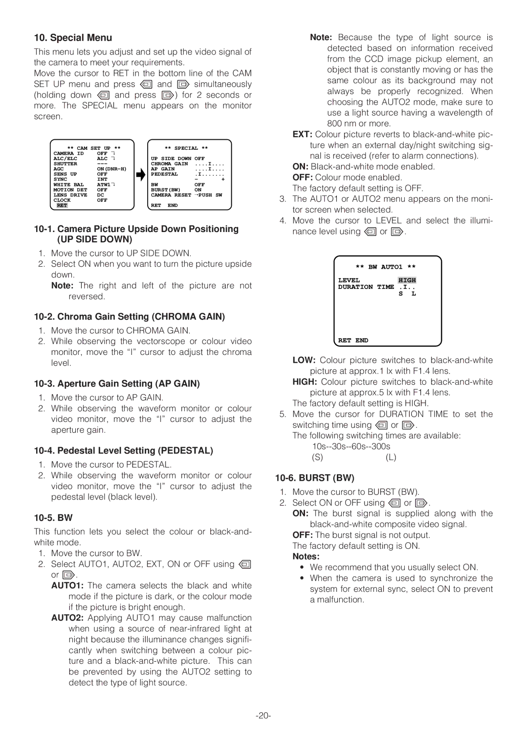 Panasonic WV-NP472E operating instructions Special Menu 