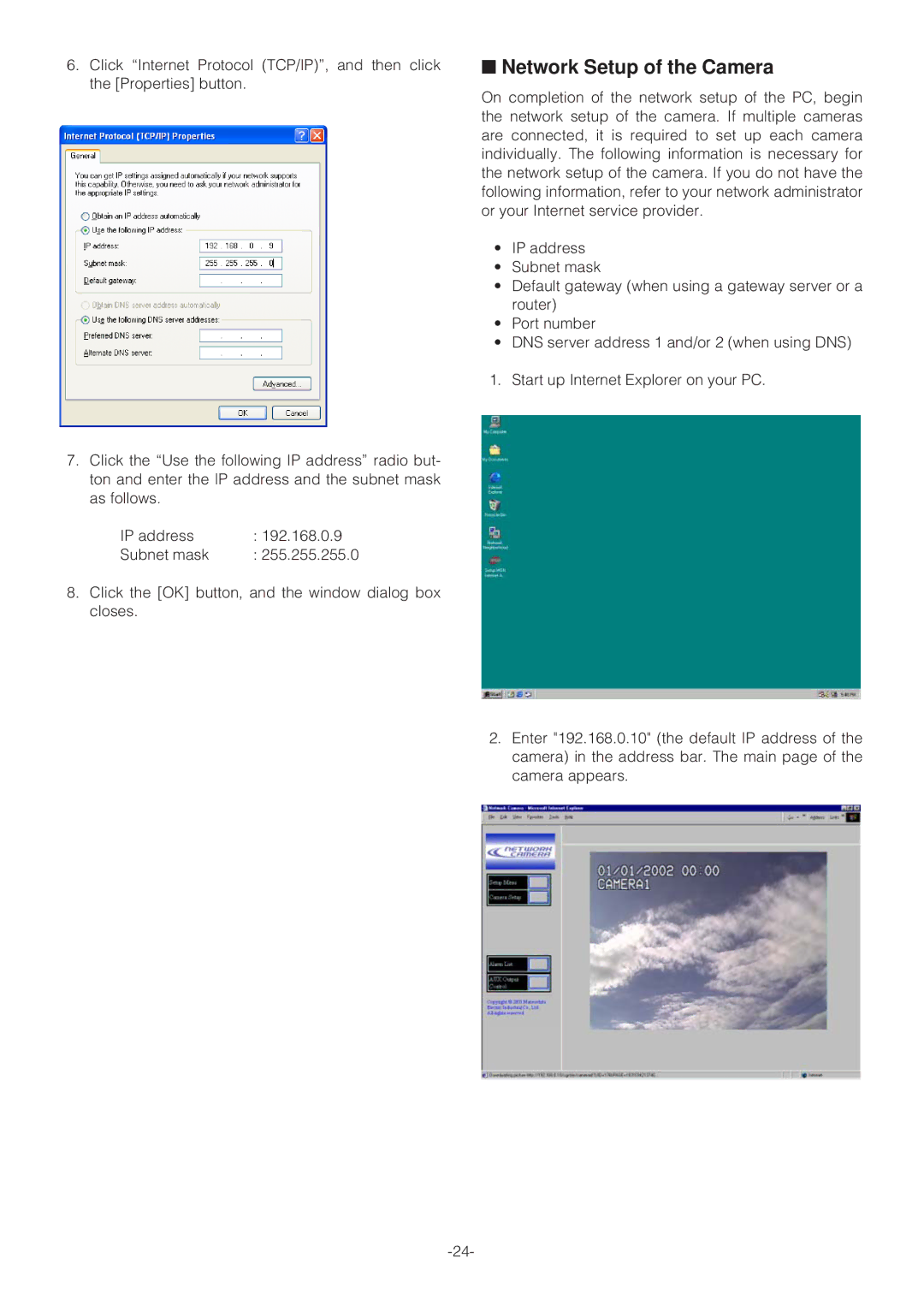 Panasonic WV-NP472E operating instructions Network Setup of the Camera 