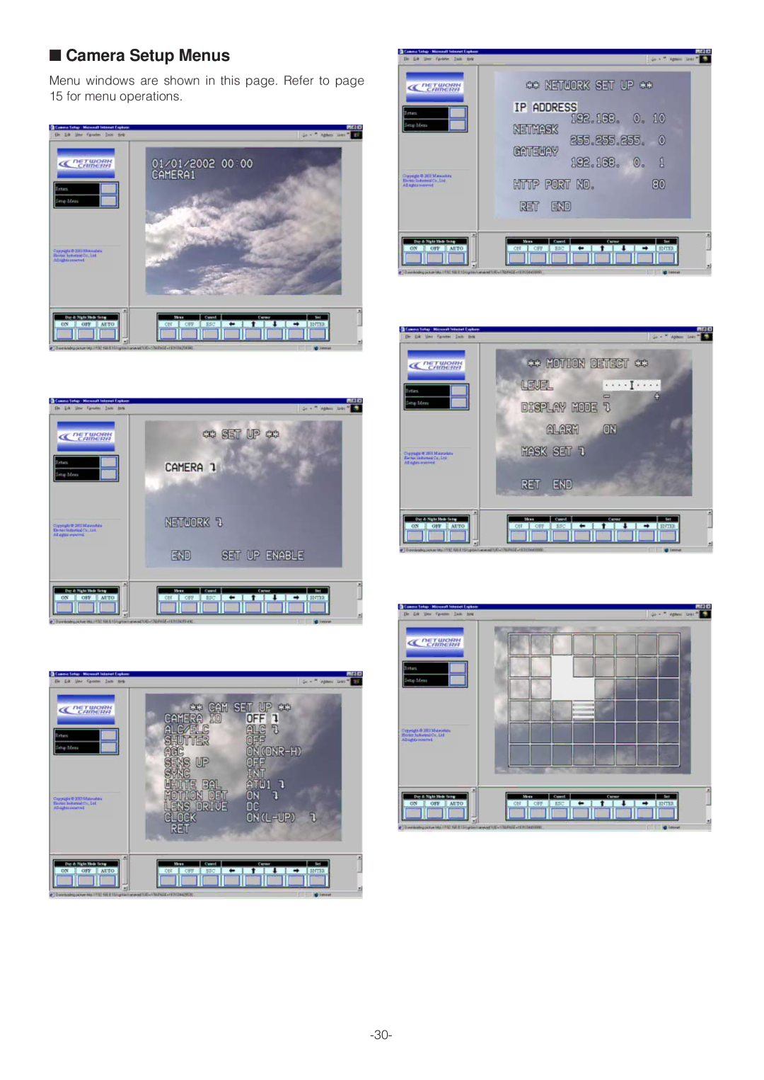 Panasonic WV-NP472E operating instructions Camera Setup Menus 