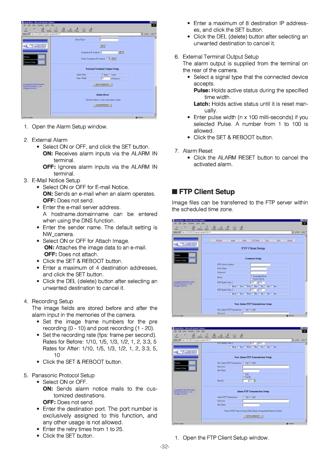 Panasonic WV-NP472E operating instructions FTP Client Setup 