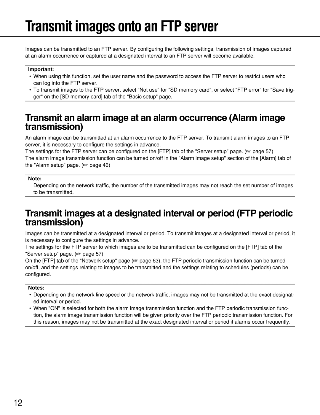 Panasonic WV-NS202 operating instructions Transmit images onto an FTP server 