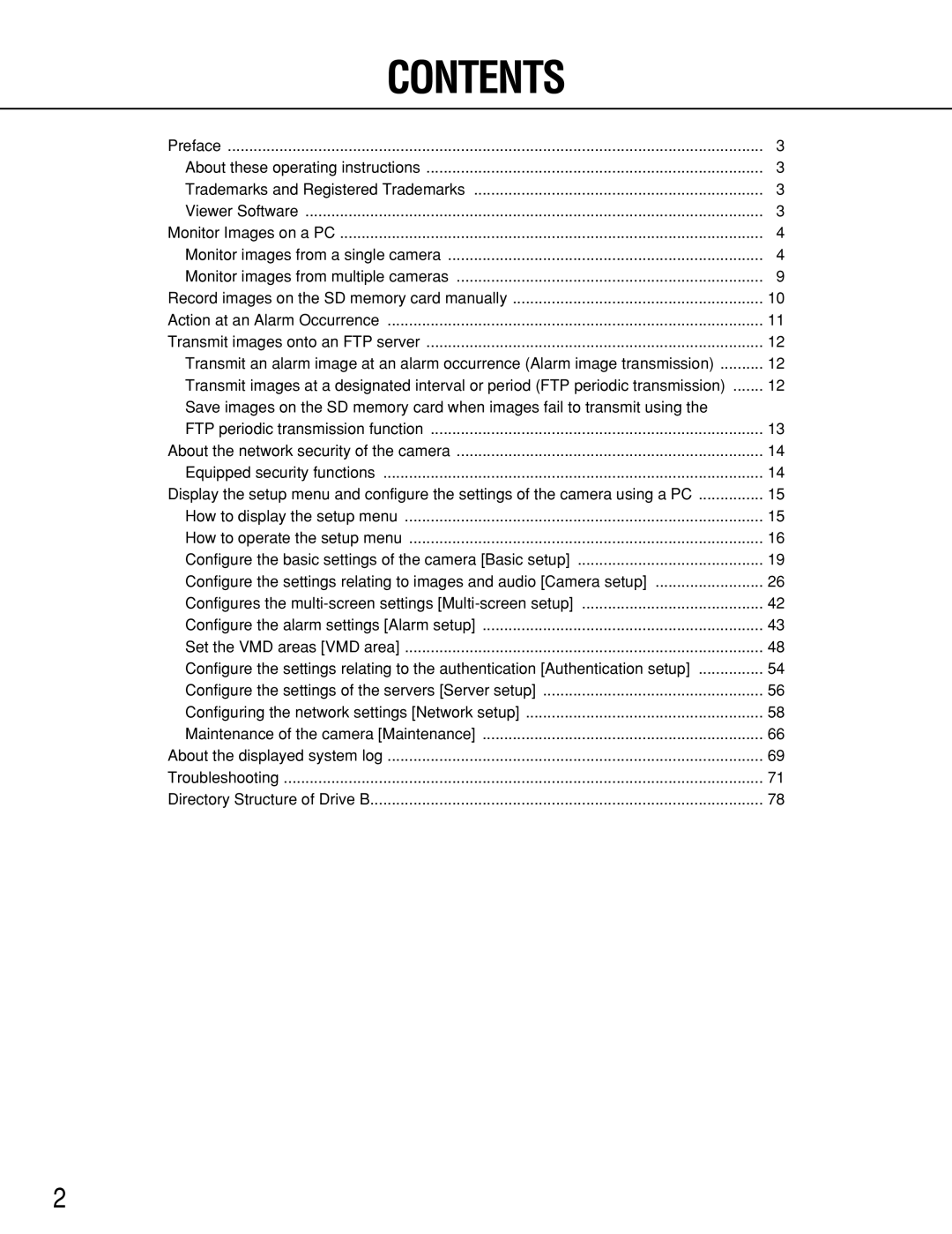 Panasonic WV-NS202 operating instructions Contents 