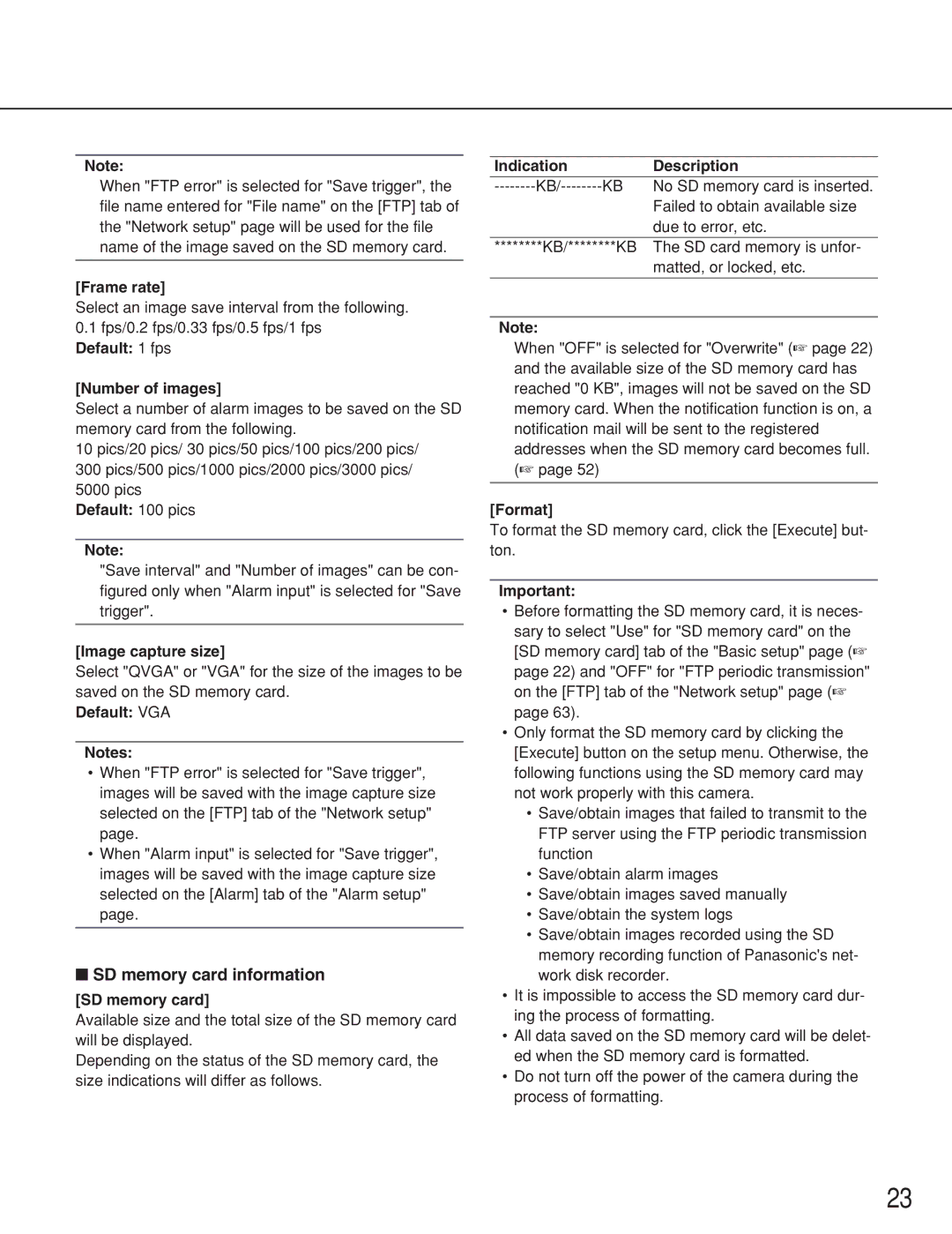 Panasonic WV-NS202 operating instructions SD memory card information 