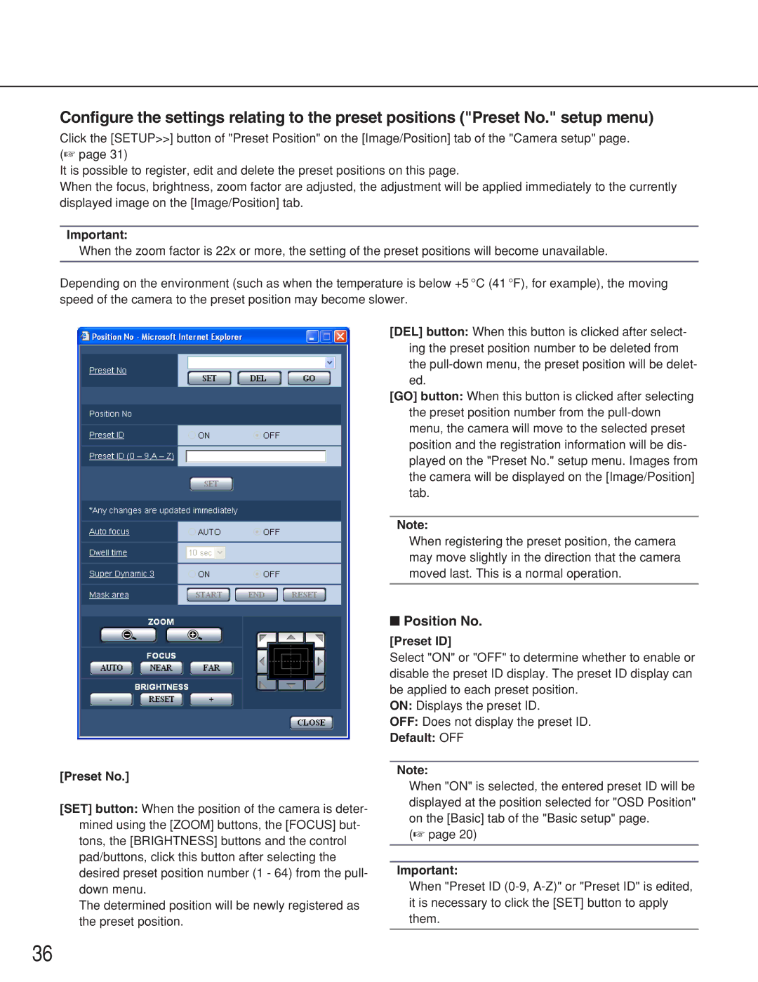 Panasonic WV-NS202 operating instructions Position No, Preset No, Preset ID 