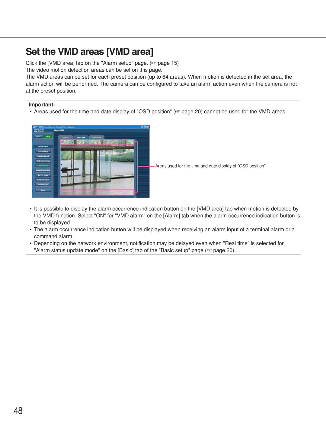 Panasonic WV-NS202 operating instructions Set the VMD areas VMD area 