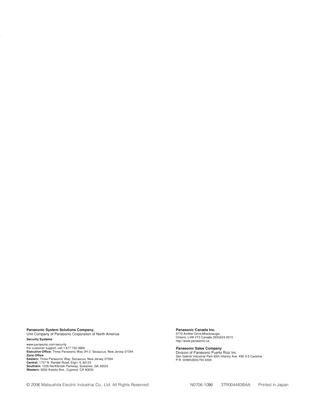 Panasonic WV-NS202 operating instructions N0706-1096 3TR004483BAA 