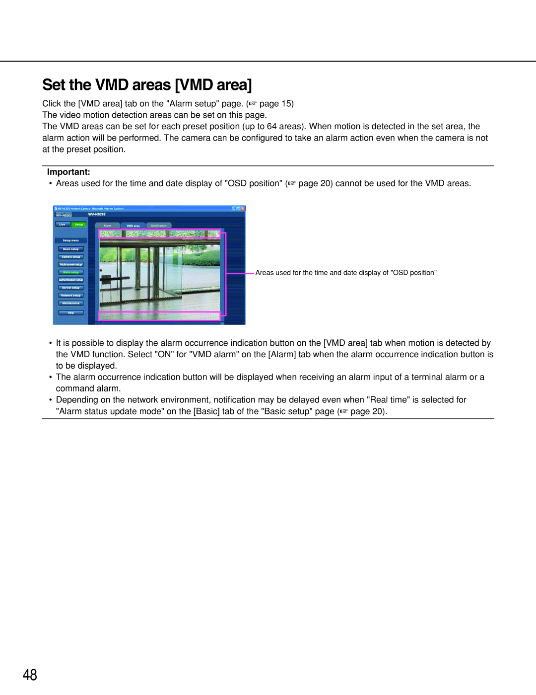 Panasonic WV-NS202 operating instructions Set the VMD areas VMD area 