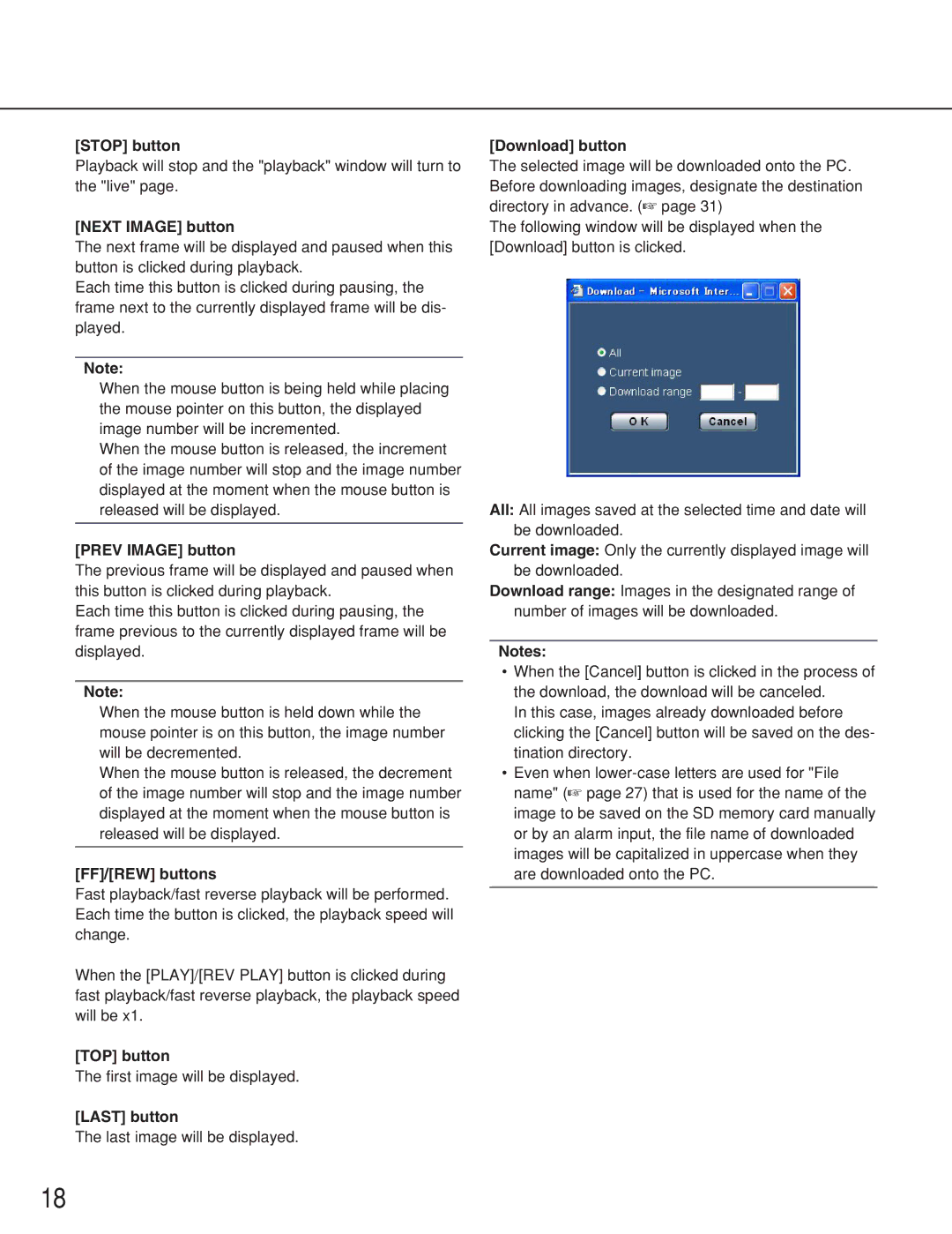 Panasonic WV-NS202A operating instructions Stop button, Next Image button, Prev Image button, FF/REW buttons 