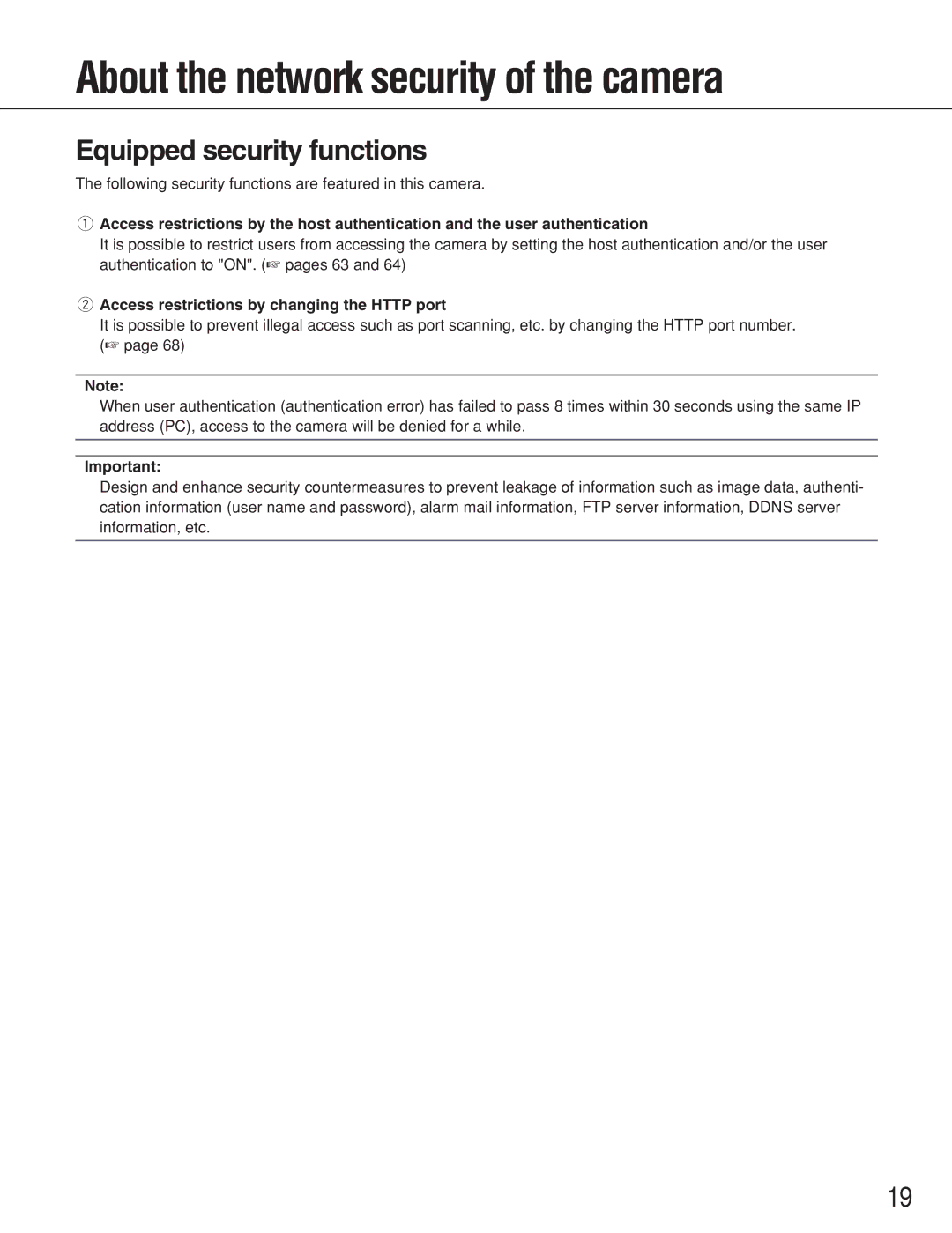 Panasonic WV-NS202A operating instructions About the network security of the camera, Equipped security functions 