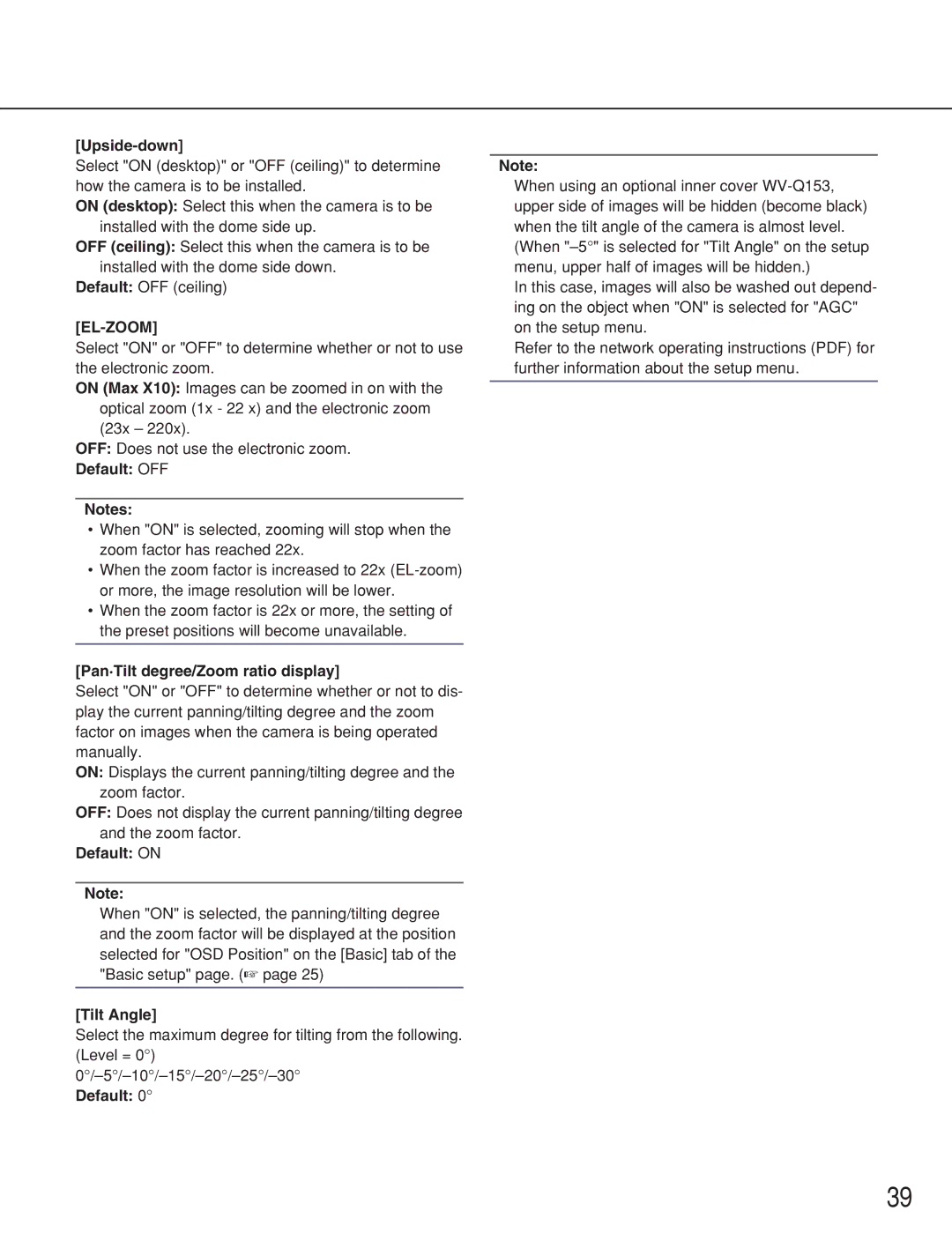 Panasonic WV-NS202A operating instructions Upside-down, Pan·Tilt degree/Zoom ratio display, Tilt Angle 