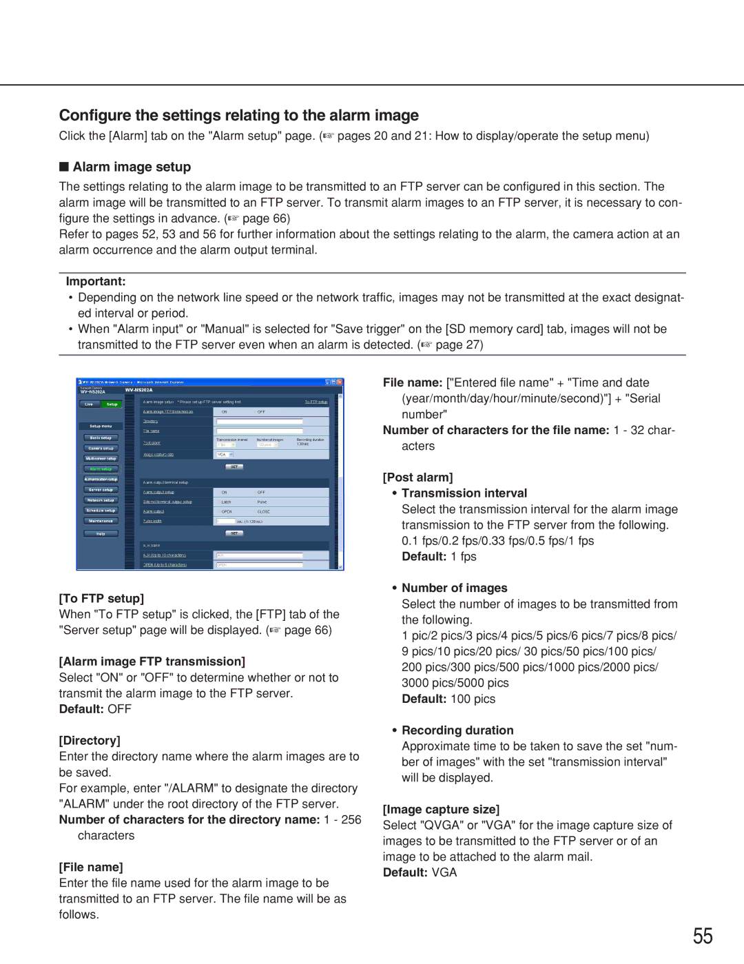 Panasonic WV-NS202A operating instructions Configure the settings relating to the alarm image, Alarm image setup 