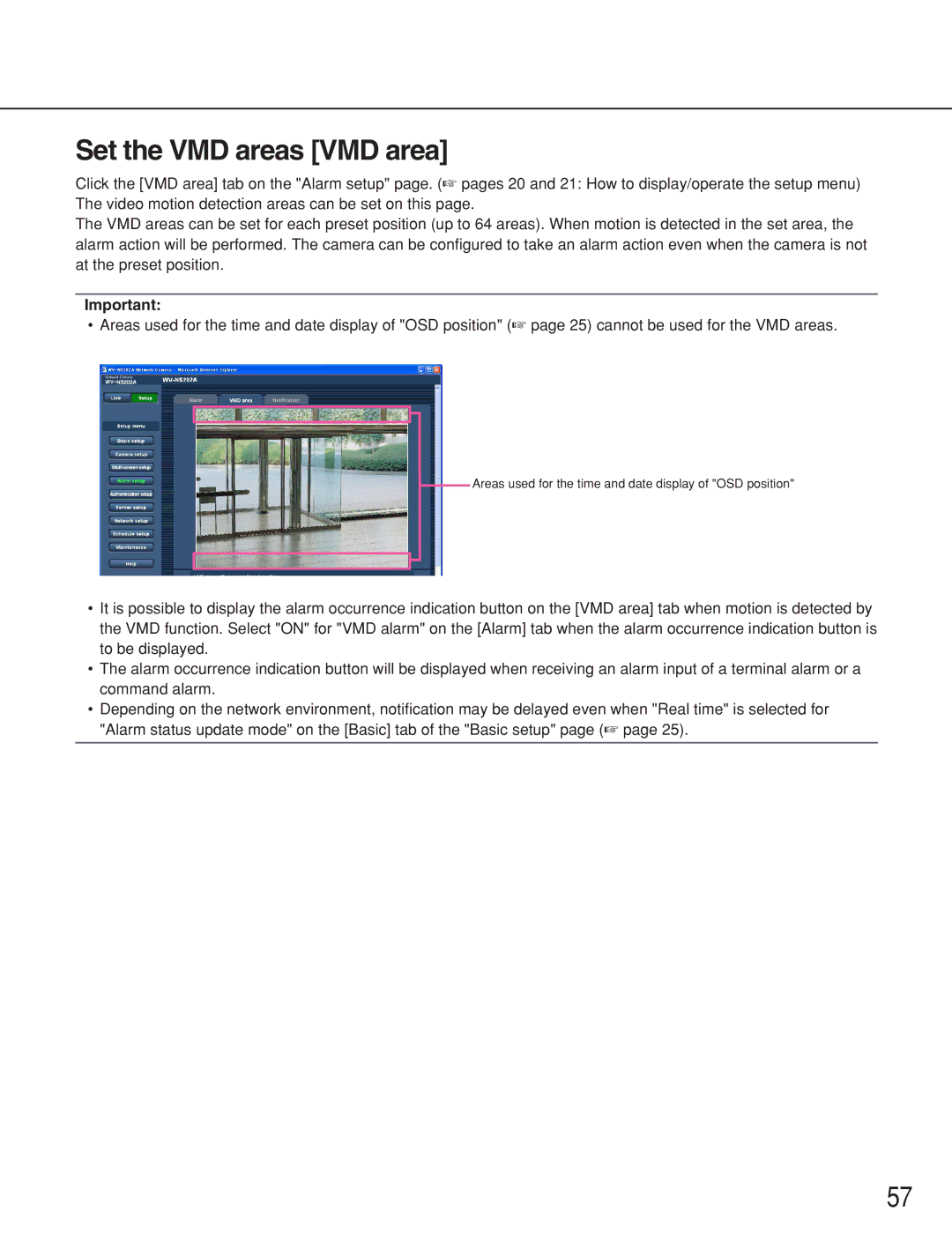 Panasonic WV-NS202A operating instructions Set the VMD areas VMD area 