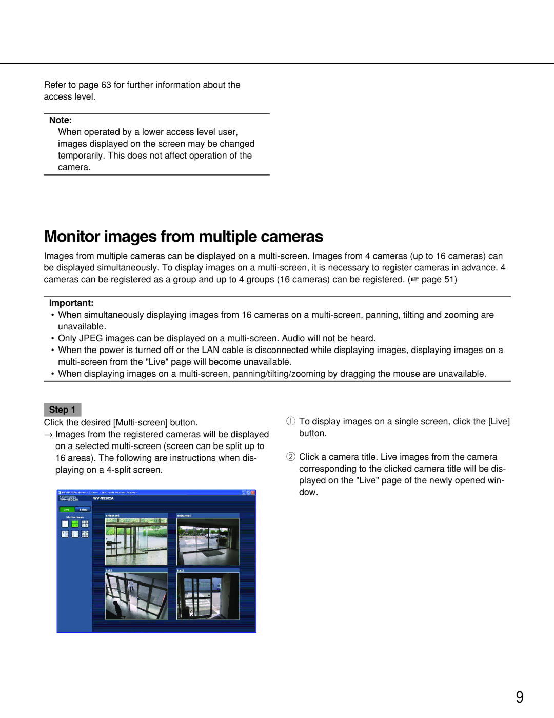 Panasonic WV-NS202A operating instructions Monitor images from multiple cameras, Step 