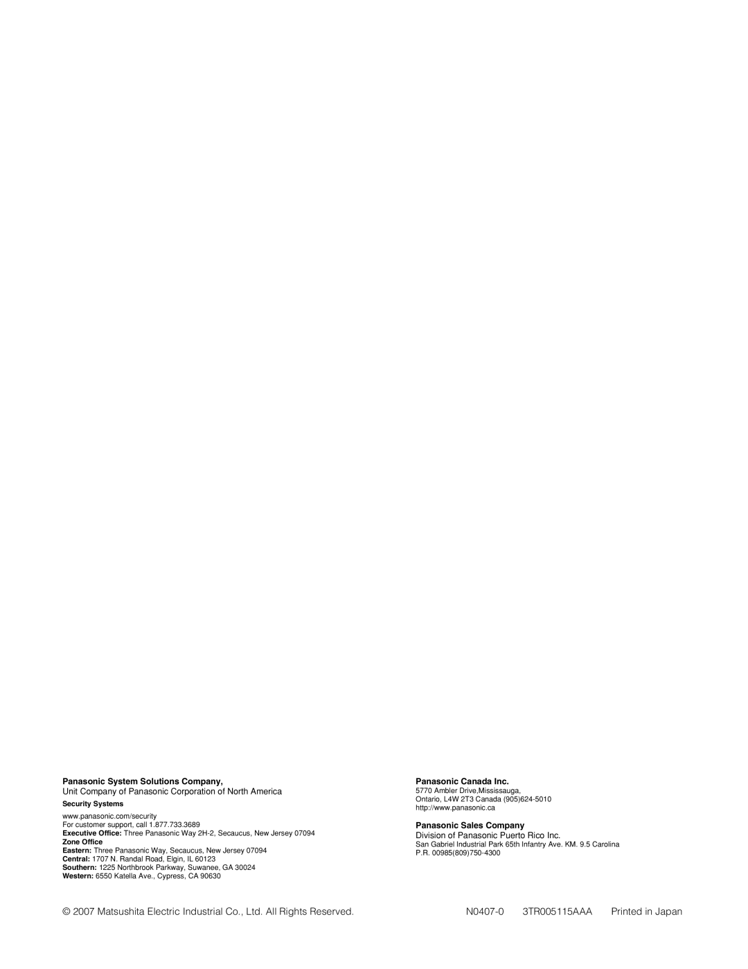 Panasonic WV-NS202A operating instructions N0407-0 3TR005115AAA 