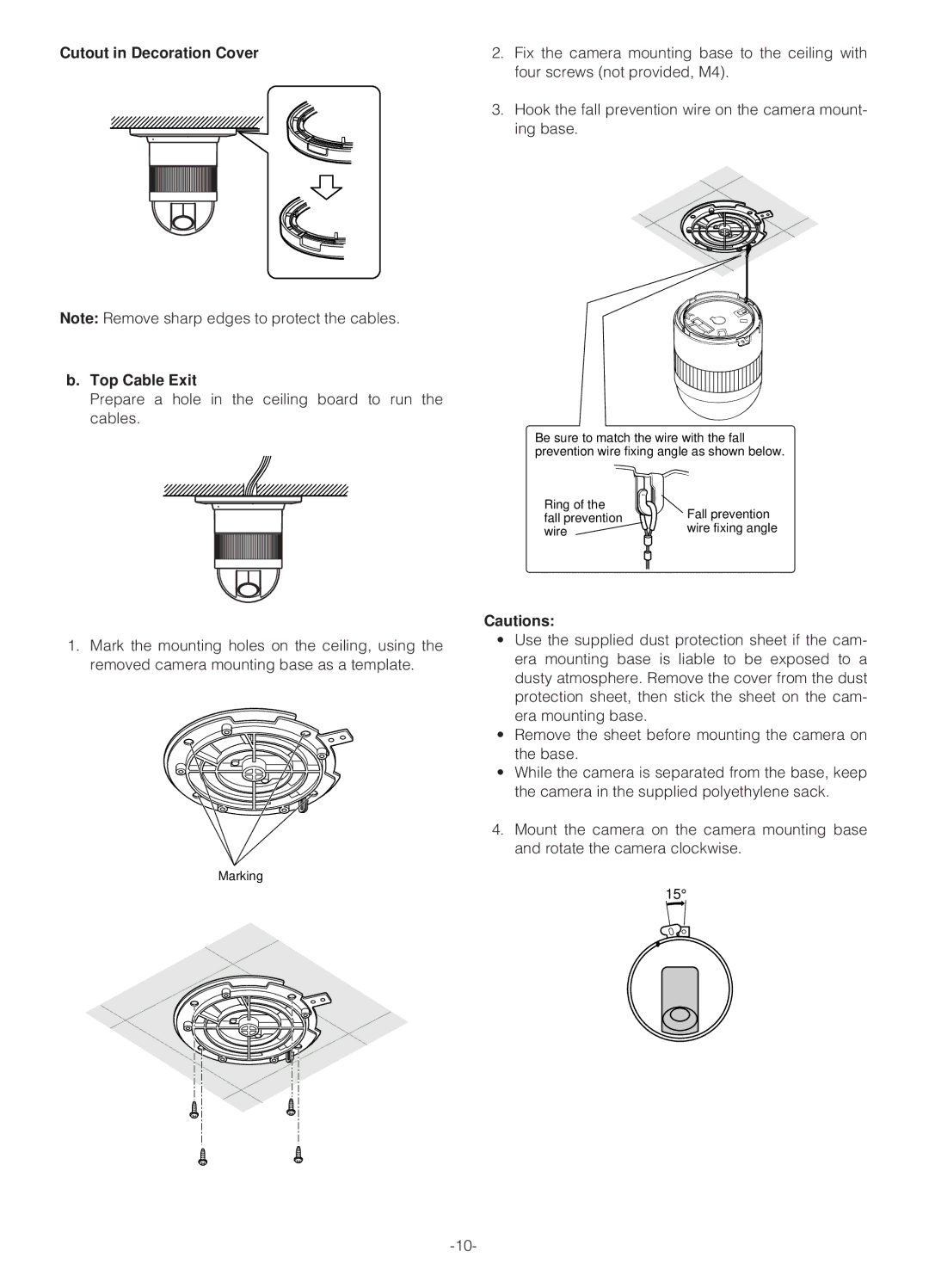 Panasonic WV-NS324 operating instructions Cutout in Decoration Cover, Top Cable Exit 