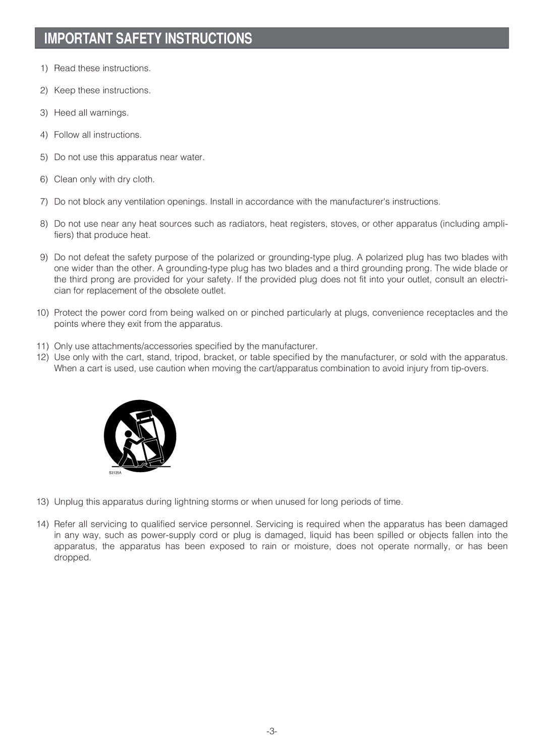 Panasonic WV-NS324 operating instructions Important Safety Instructions 