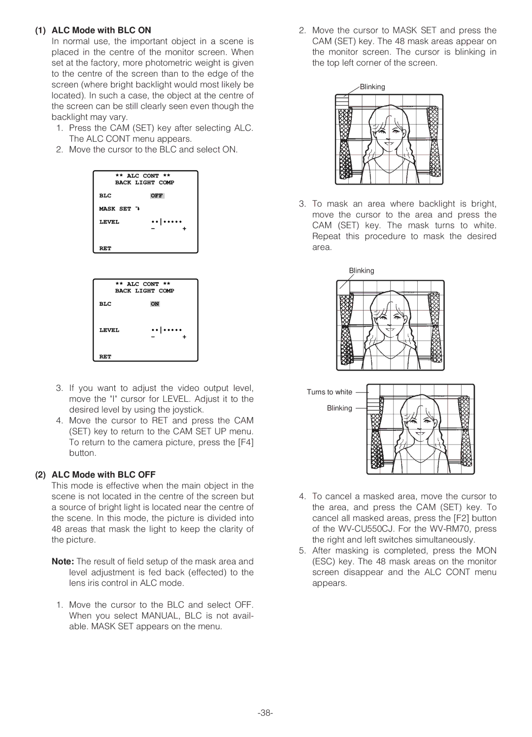 Panasonic WV-NS324 operating instructions ALC Mode with BLC on, ALC Mode with BLC OFF 