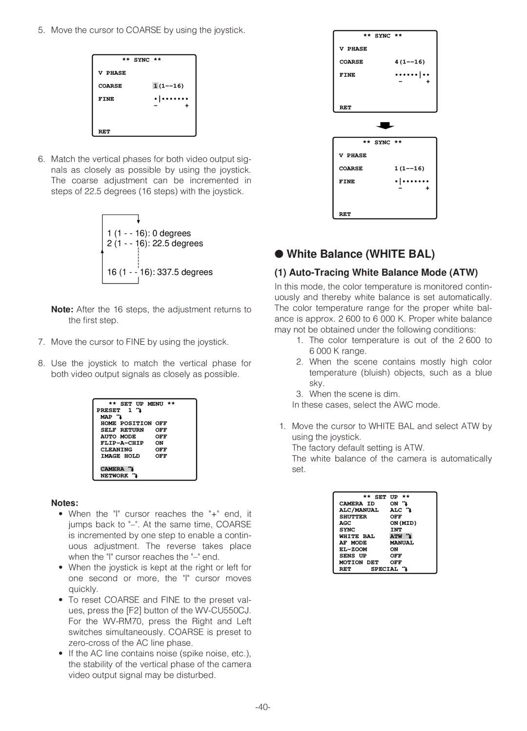 Panasonic WV-NS324 operating instructions White Balance White BAL, Auto-Tracing White Balance Mode ATW 